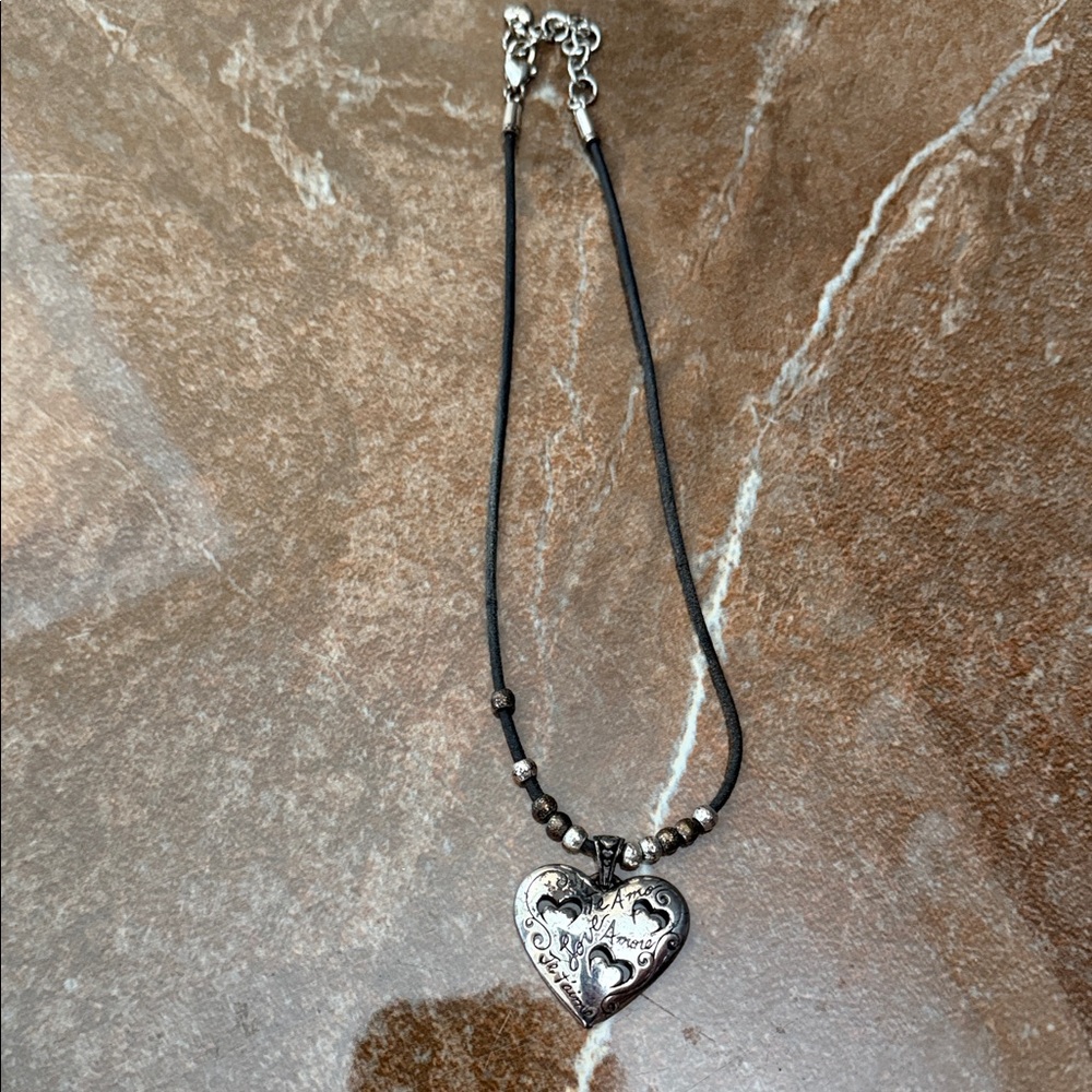 Brighton Silver Heart Necklace with Black Cord